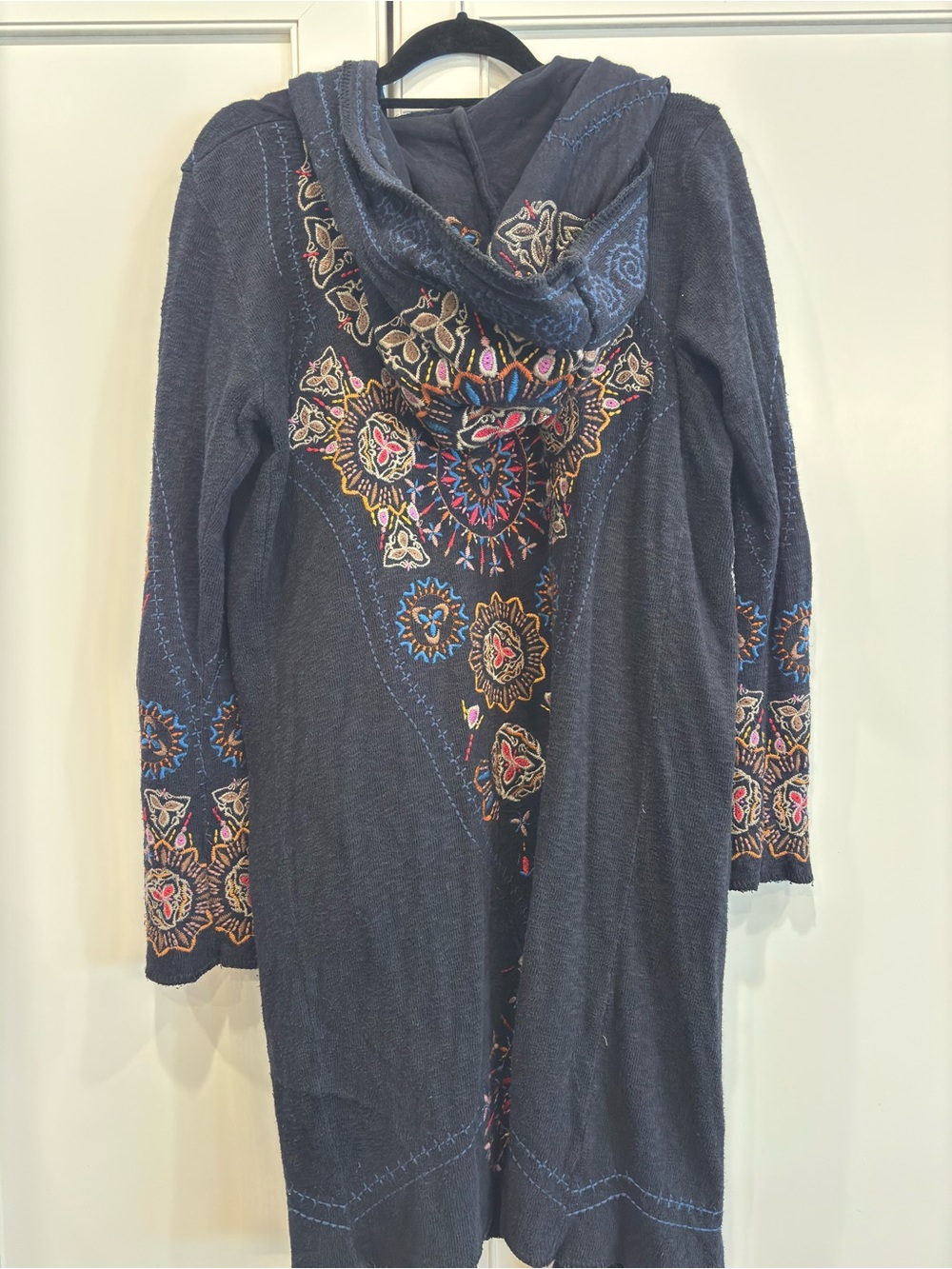 Embroidered Hooded Long Cardigan Robe - black - Picture 3 of 6